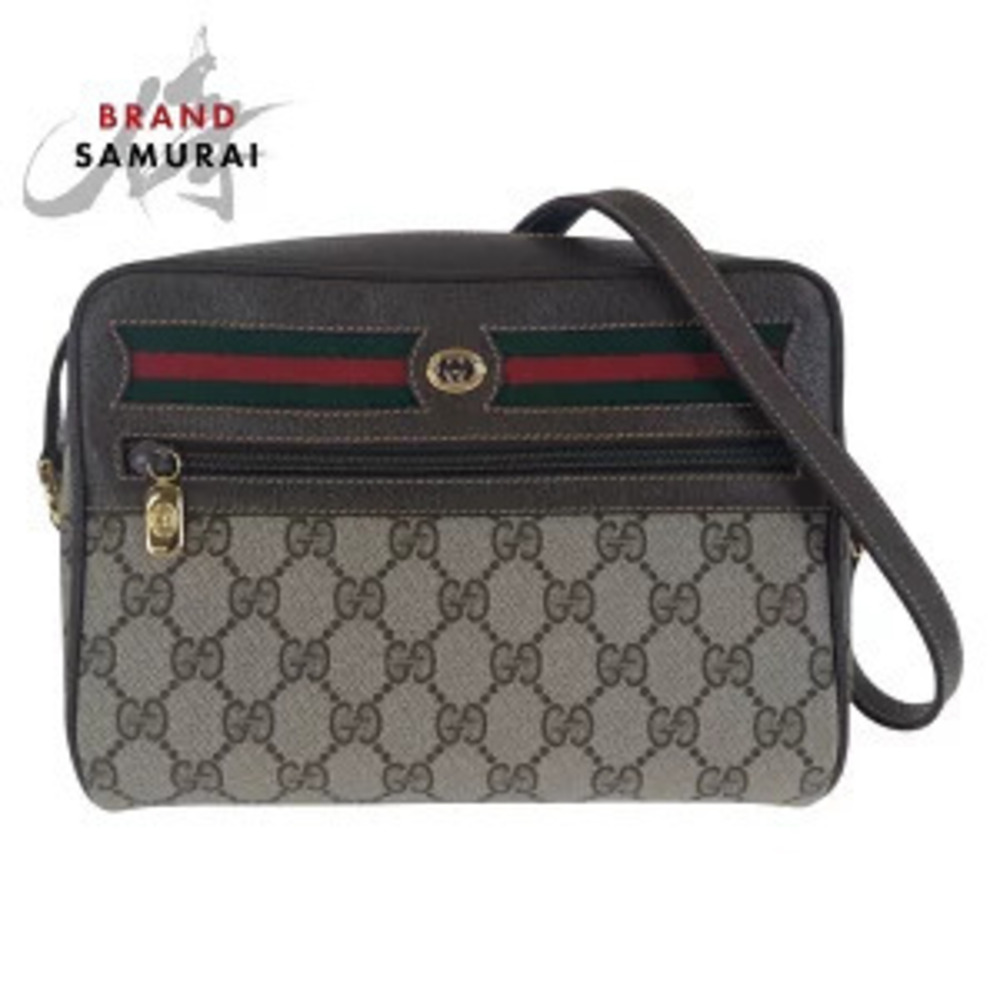 Gucci Sherry brown GG Supreme canvas leather shoulder bag pouch